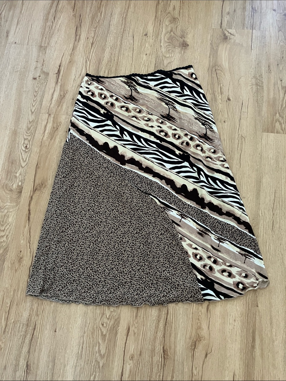 Vintage Kathie Lee Collection Beige & Black Animal Print A-Line Skirt